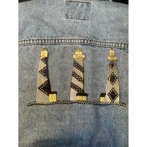 Lighthouse Trio iron On Patch Embroidered Silver Gold Black Coastalcore Nautical